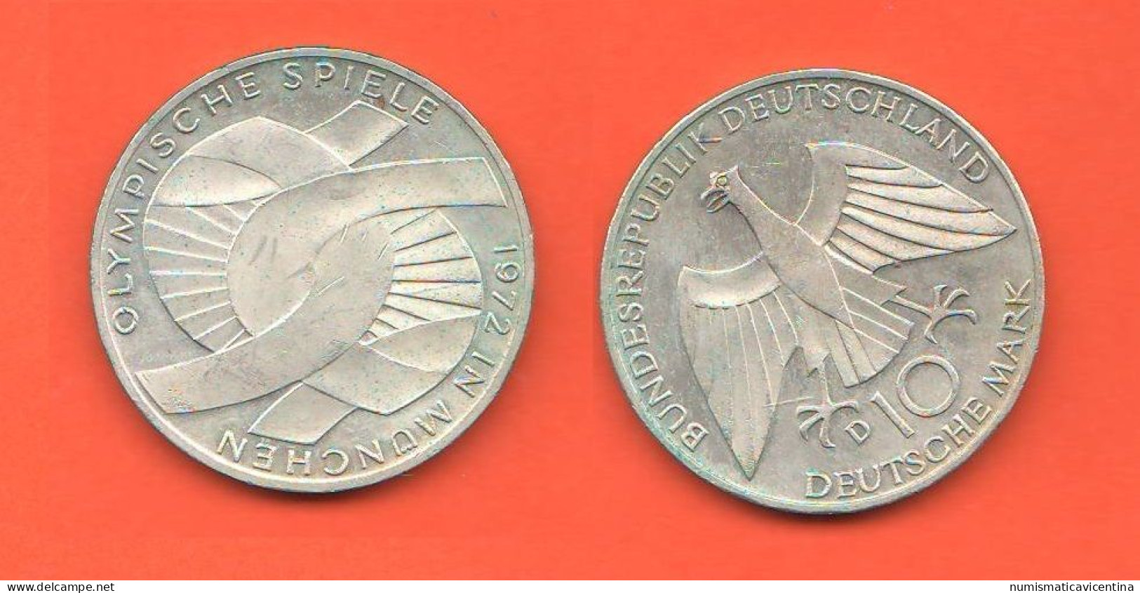 Germania Marchi 10 Mark 1972 Mint D Germany Munich Olympic Silver Coin C 9 - 10 Marcos