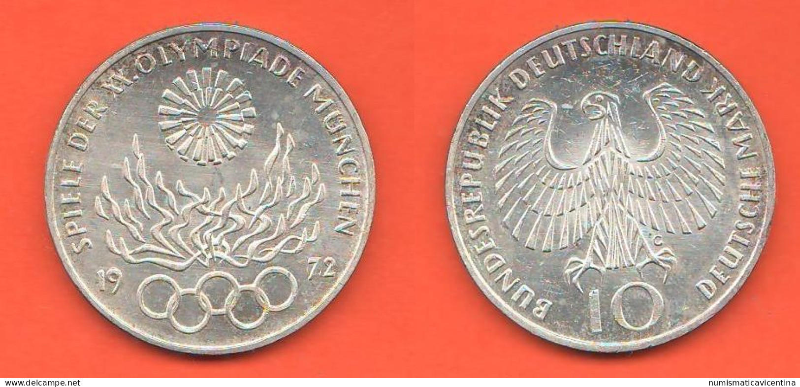 Germania  Marchi 10 Mark 1972 Mint G Germany Munich Olympic Silver Coin C 9 - 10 Mark