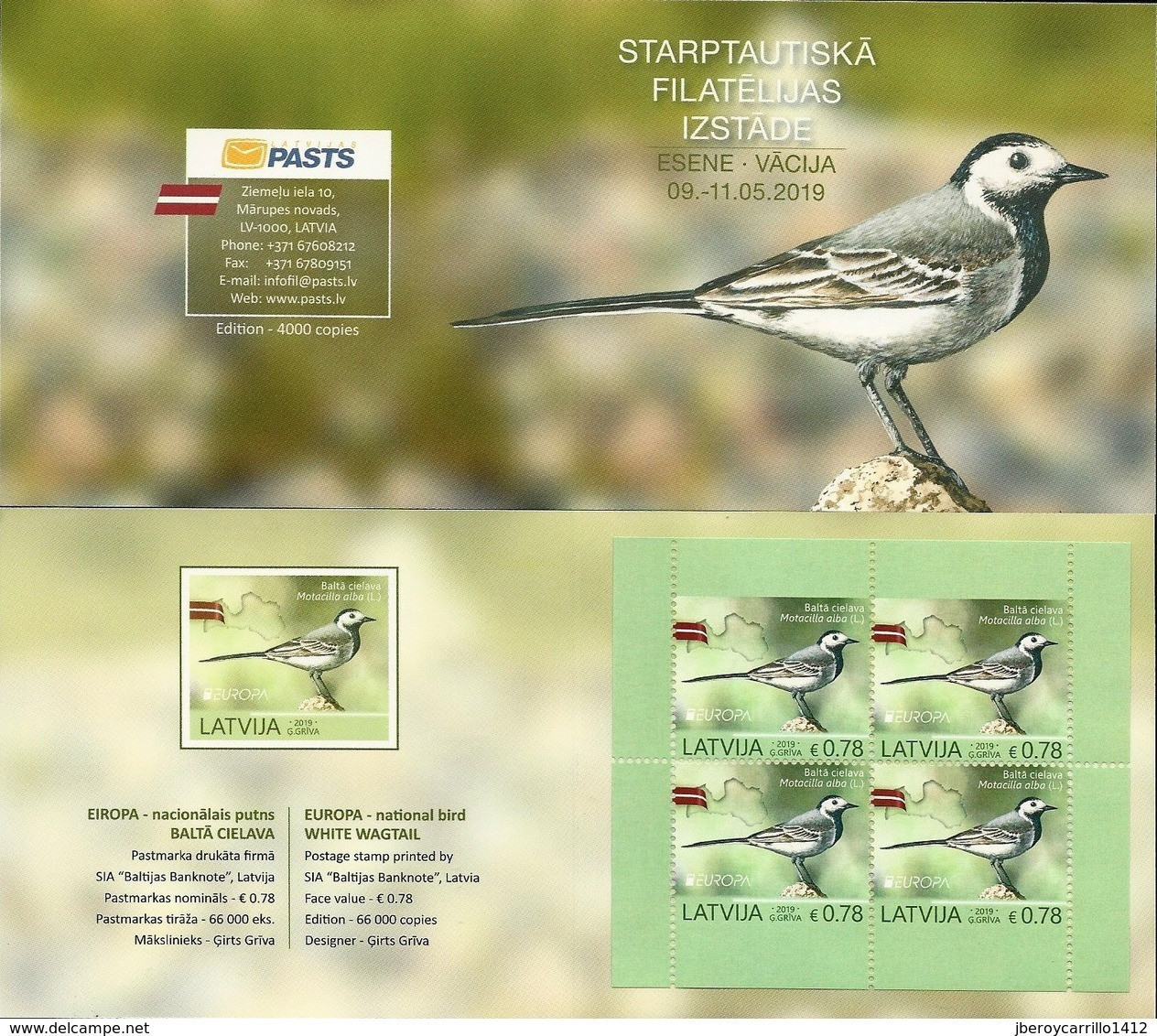LETONIA /LATVIA /LETTLAND /LETTONIE -EUROPA 2019 -NATIONAL BIRDS.-"AVES - BIRDS -VÖGEL -OISEAUX"- CARNET FERIA ESSEN - 2019