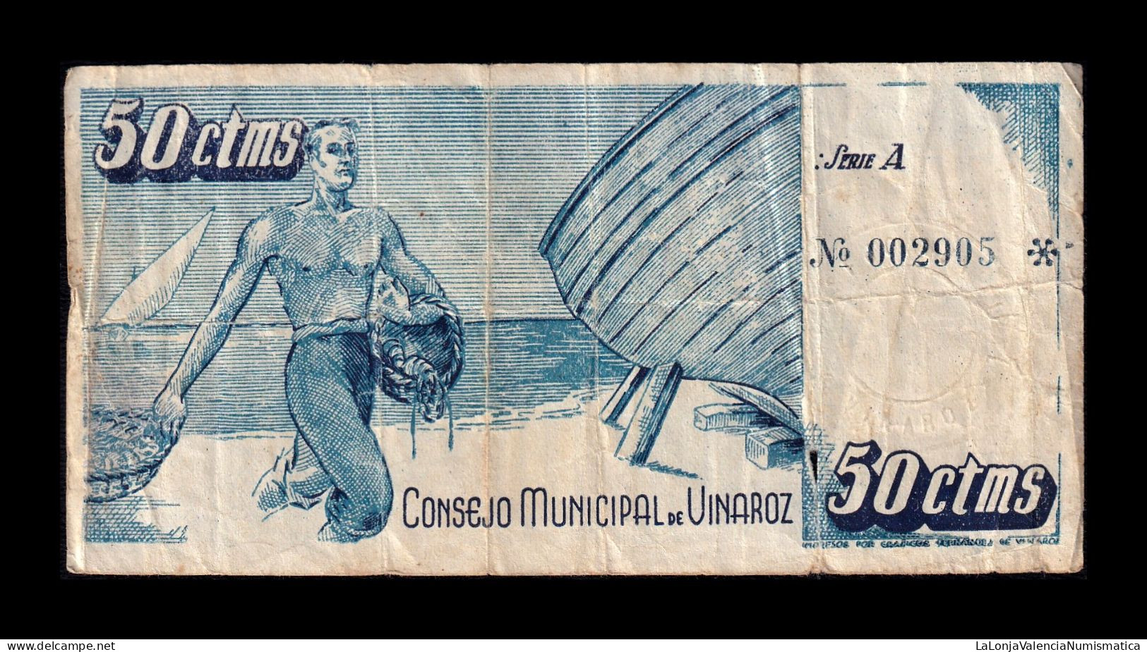 España Spain Billete Local Guerra Civil Vinaroz 50 Céntimos 1937 Bc F - Other & Unclassified