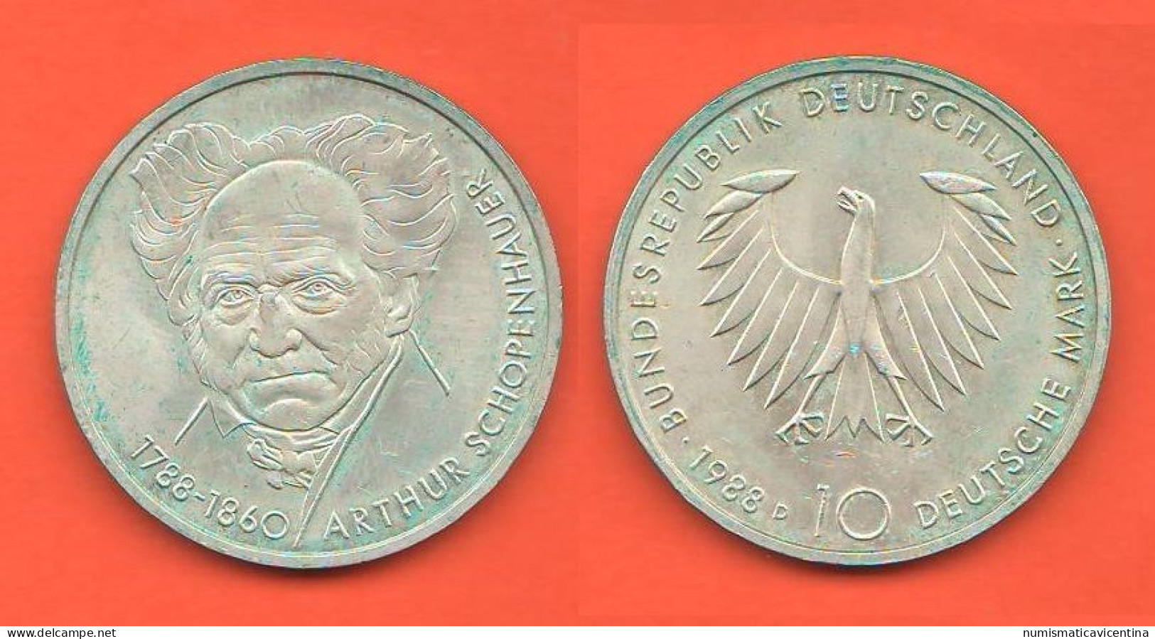 Germania 10 Marchi Mark 1988 Mint D Arthur Schopenhauer Silver Coin C 9 - 10 Marcos