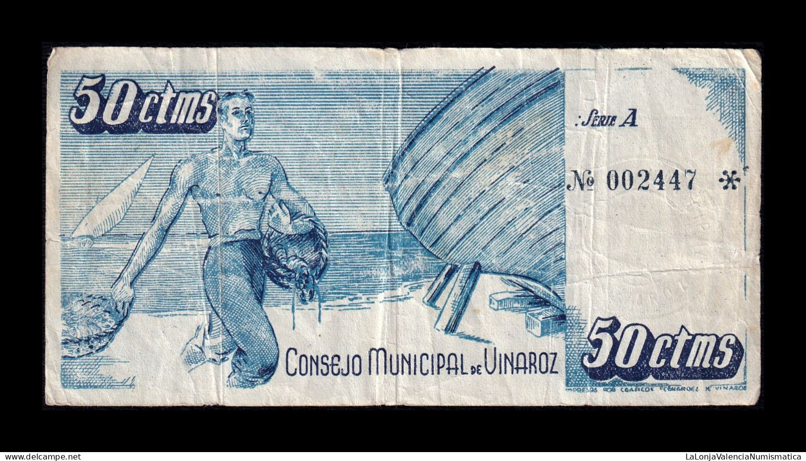 España Spain Billete Local Guerra Civil Vinaroz 50 Céntimos 1937 Bc/Mbc F/Vf - Autres & Non Classés