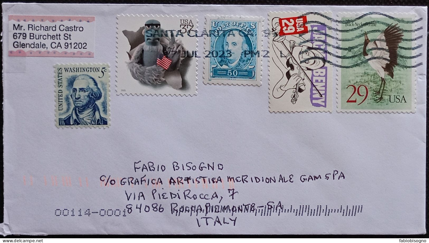 Santa Clarita 17 Jul 2023 - Used Stamps On Letter To Italy - Lettres & Documents