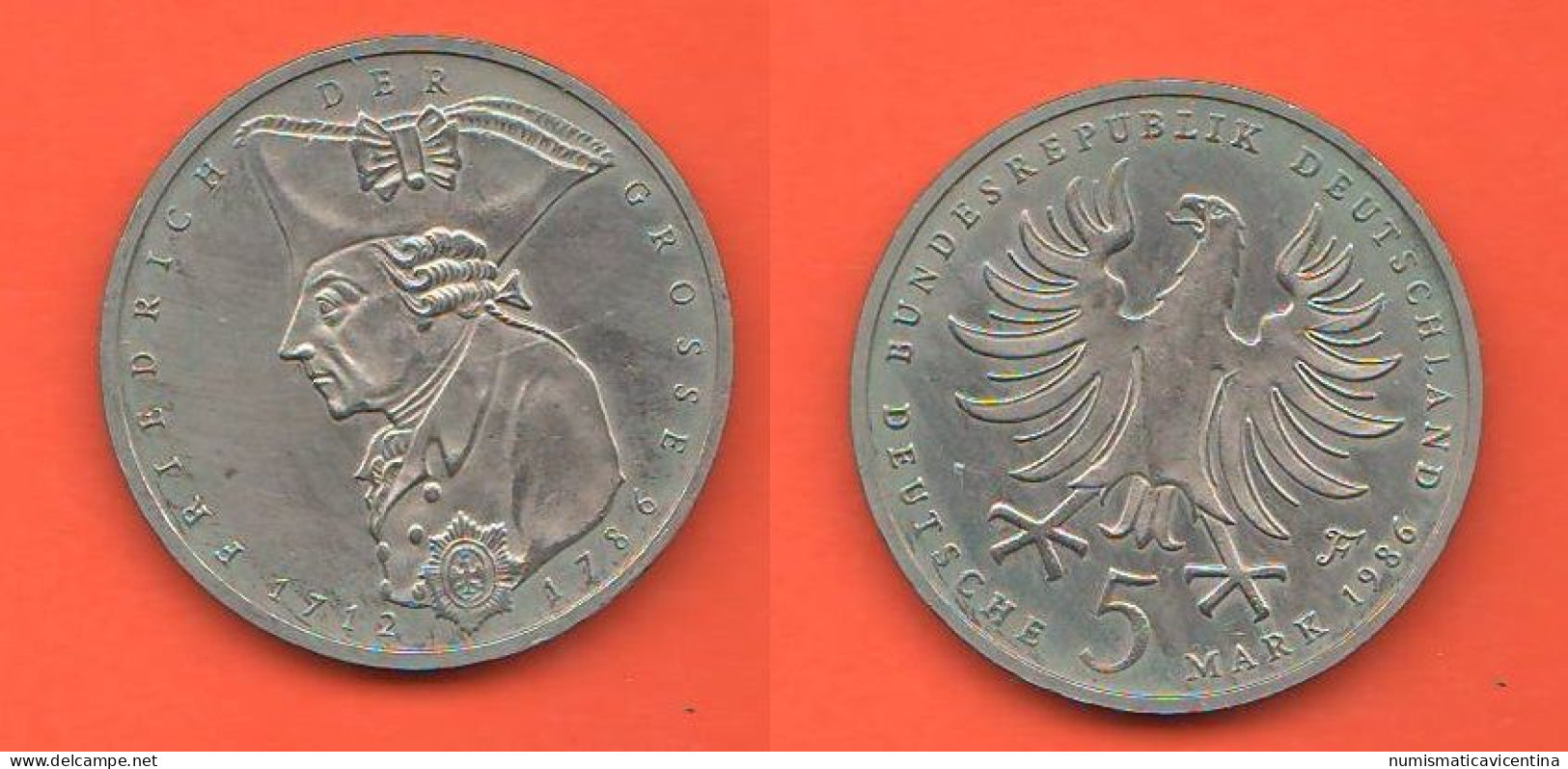 Germania 5 Marchi Mark 1986 Mint F 200th Death Frederik The Great Nickel Coin C 2 - 5 Mark