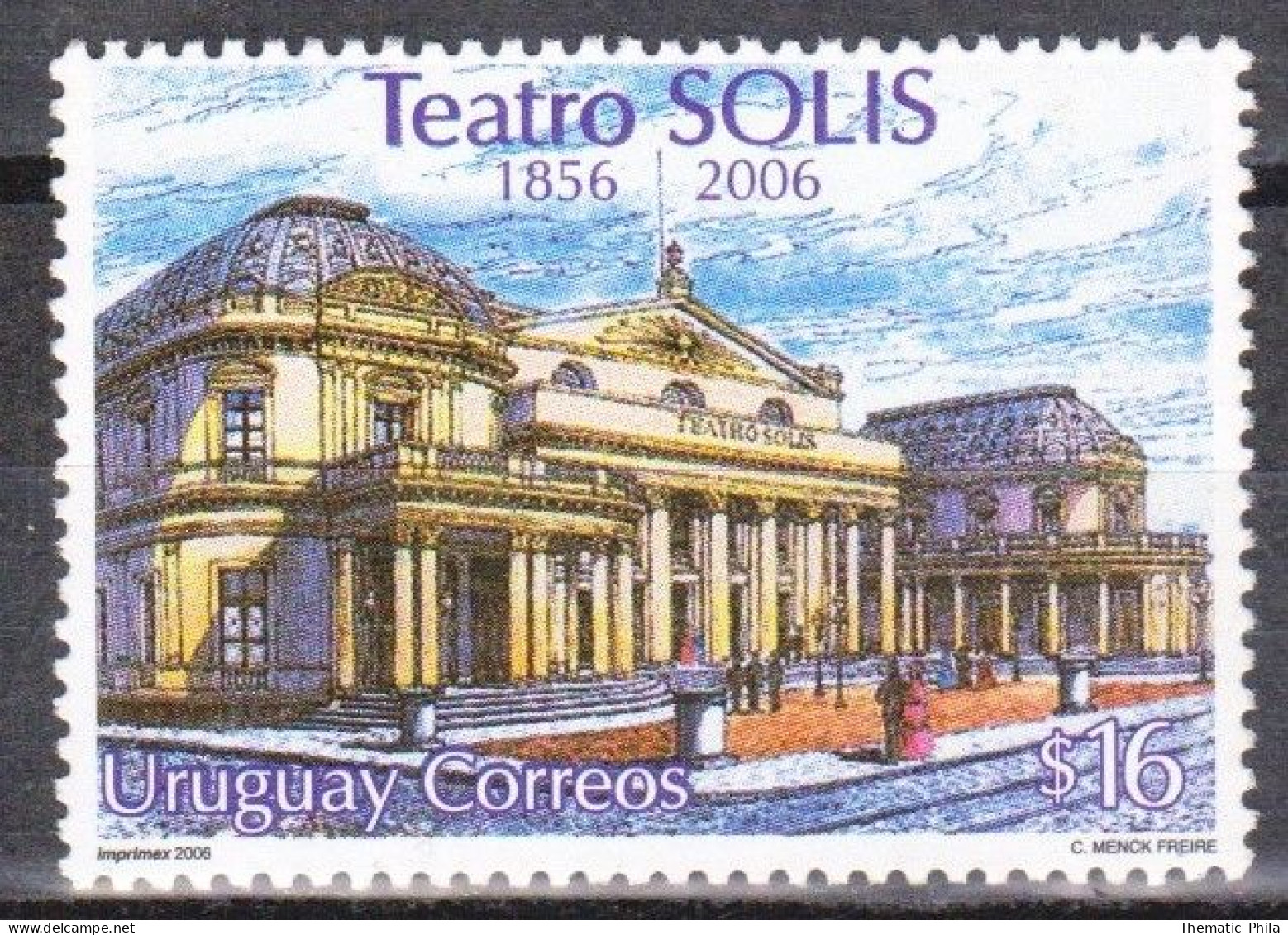 2006 URUGUAY MNH Yv 2267 Teatro Solis 150 Years Theatre Theater - Uruguay