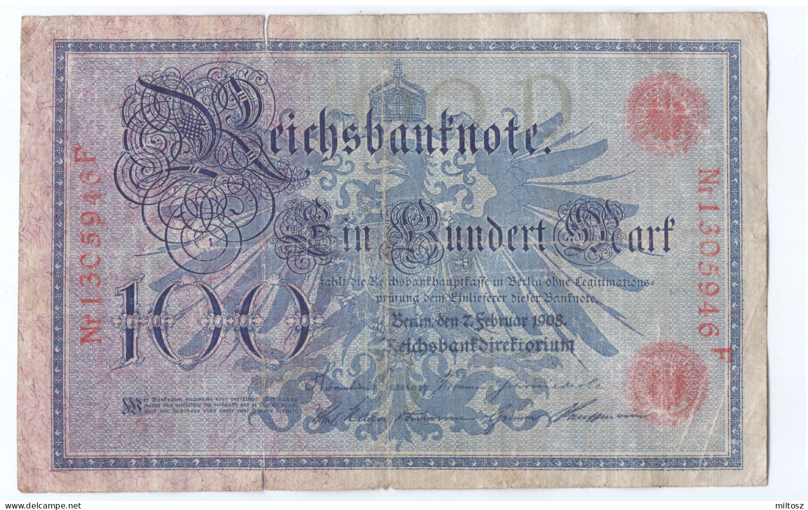 Germany 100 Mark 1908 (red Serial) - 50 Mark