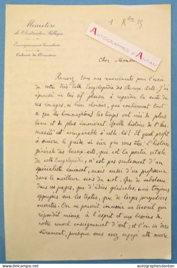 ● L.A.S 1925 Francisque-Jules VIAL Ministère Instruction Publique Né à Optevoz Isère Lettre Autographe à Louis Hourticq - Writers