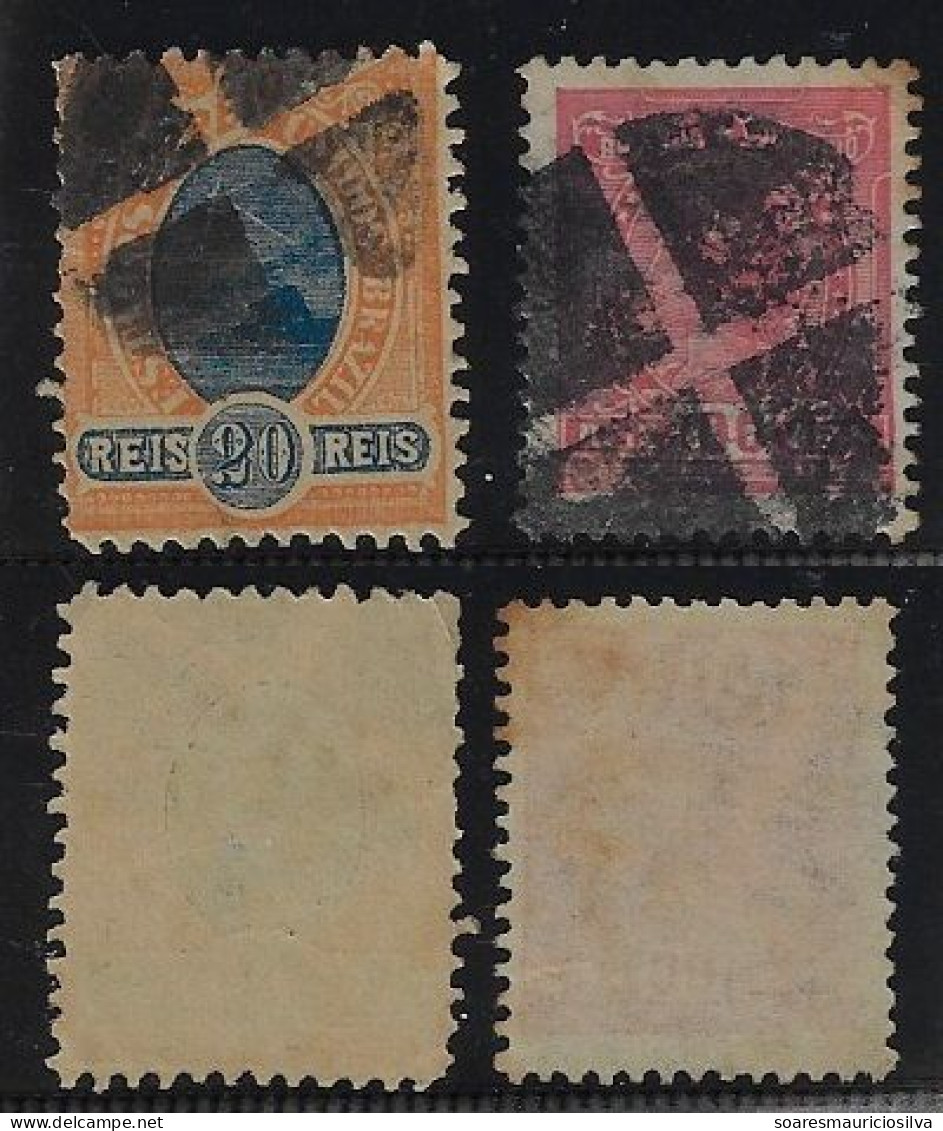 Brazil Republican Dawn 20 Réis + Rrepublican Allegory 100 Réis 2 Stamp With Mute Fancy Cancel Postmark Late Use - Gebraucht