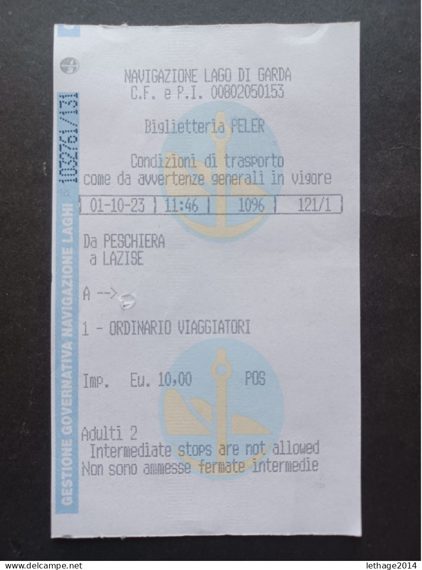 TICKET BIGLIETTO NAVIGAZIONE PESCHIERA LAZISE LAGO DI GARDA - Europa