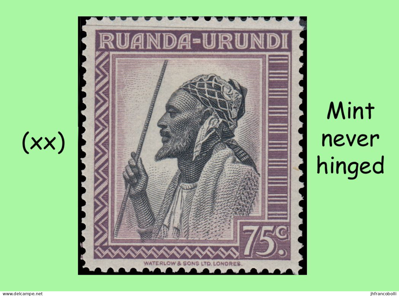 1942 ** RUANDA-URUNDI = RU 136 MNH RED CHIEF WITH SPEAR / PHOTO CARD FOR FREE [ 10,5 X 9,4 Mm ] - Ruanda Urundi