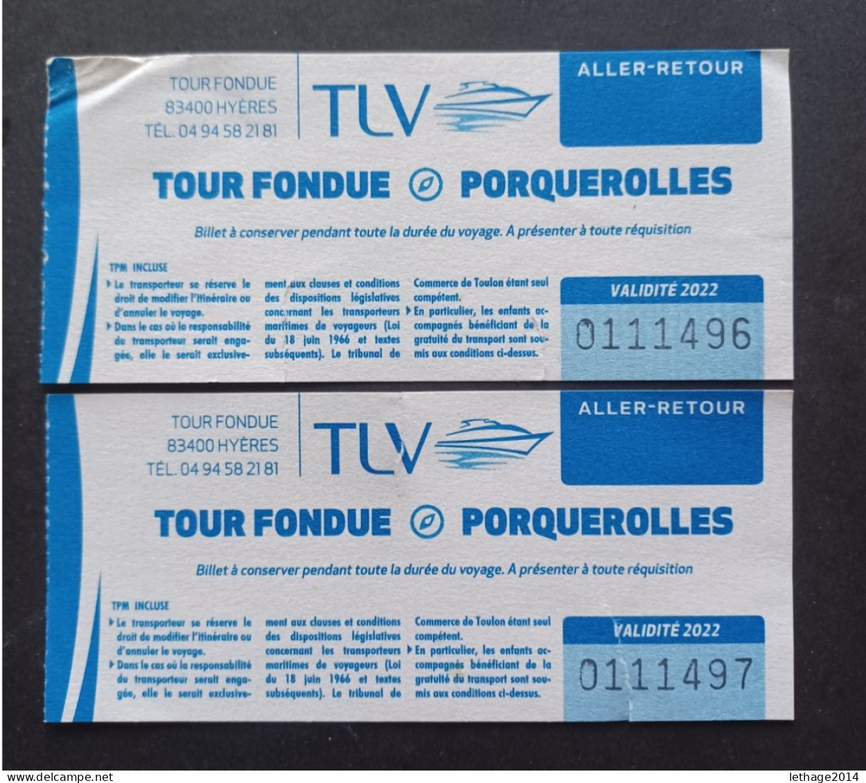 TICKET BIGLIETTI NAVIGAZIONE ISOLE PORQUEROLLES FRANCIA COSTA AZZURRA - Europa