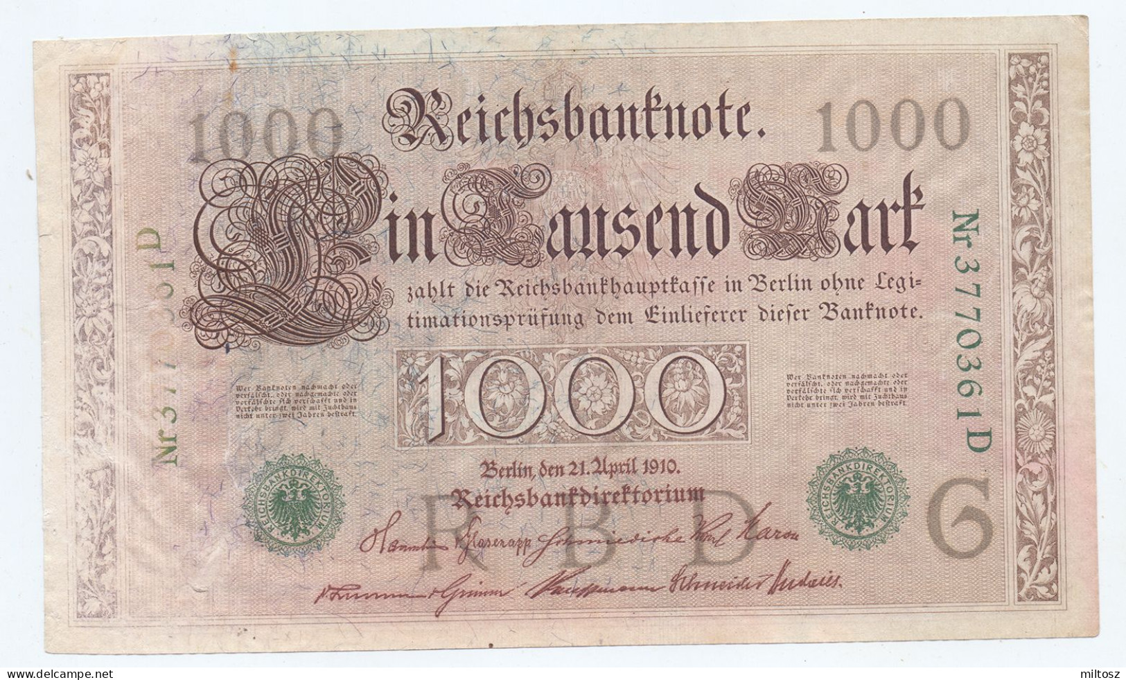 Germany 1.000 Mark 1910 (green Seal-7 Digits) - 1.000 Mark