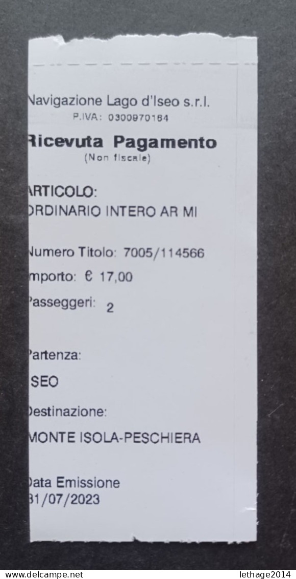 TICKET BIGLIETTI NAVIGAZIONE LAGO D ISEO ITALIA - Europe