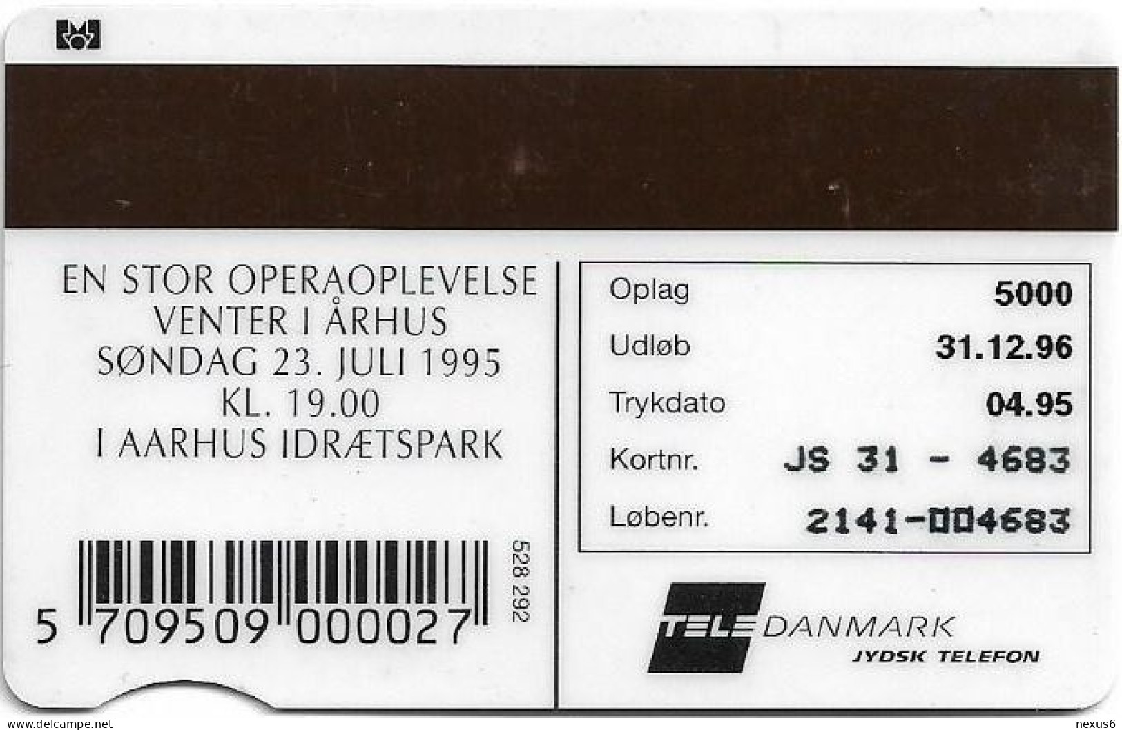 Denmark - Jydsk - Opera Jose Carreras - TDJS031 - 04.1995, (Cn. 2141) 50kr, 5.000ex, Used - Denmark