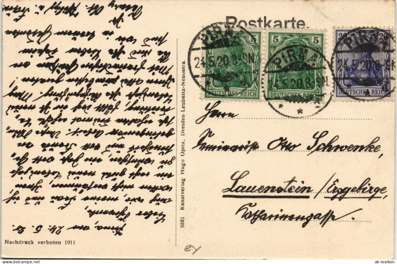 Weesenstein (Müglitz) Schloss Weesenstein Gel. Stempel Pirna 1911 - Weesenstein A. D. Mueglitz