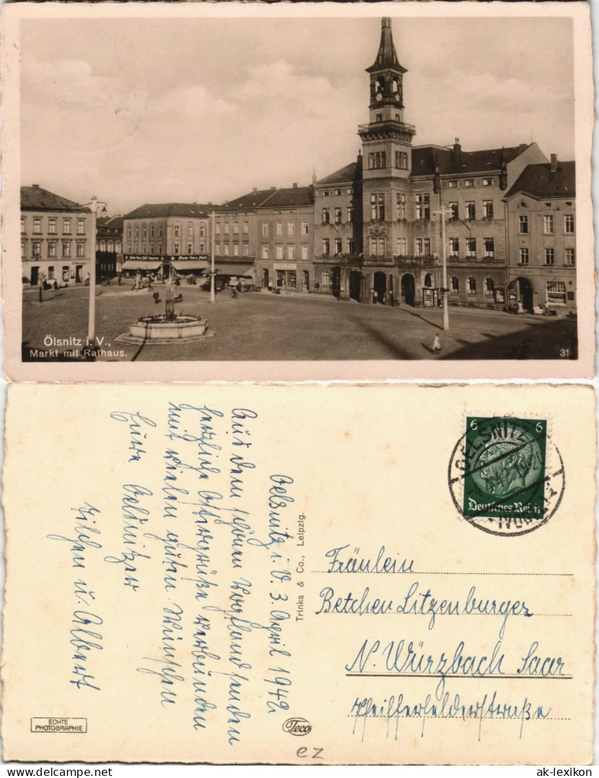 Ansichtskarte Oelsnitz (Vogtland) Marktplatz Und Rathaus 1934 - Oelsnitz I. Vogtl.