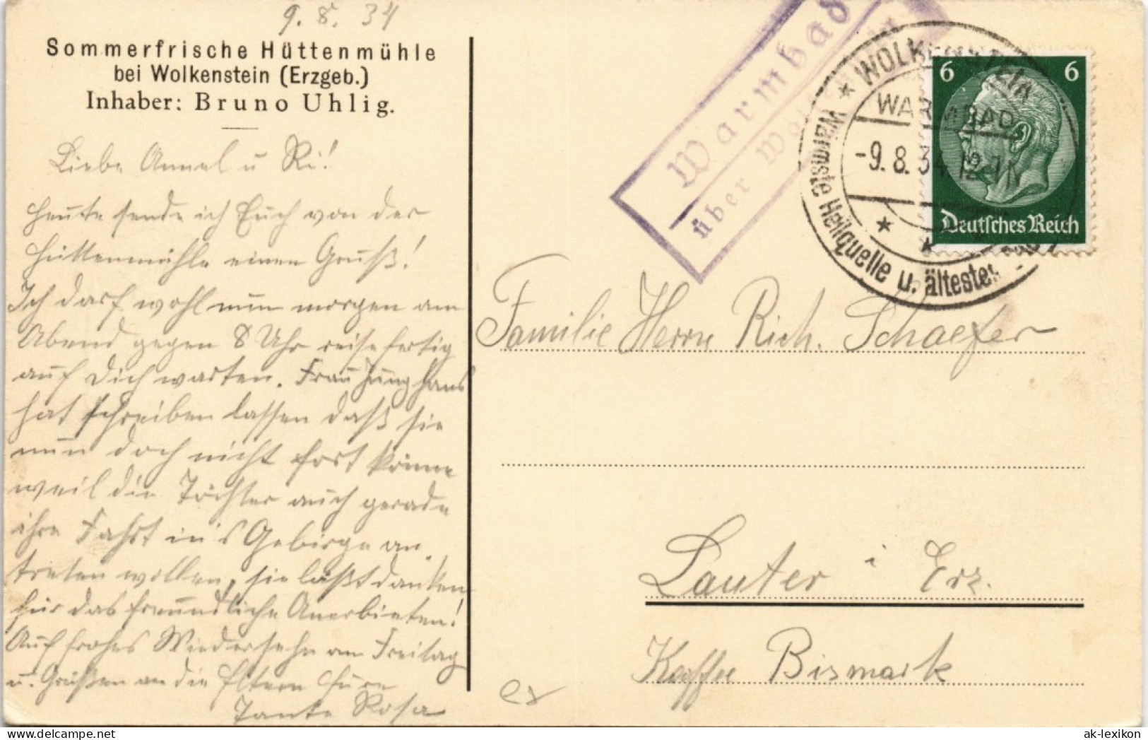 Ansichtskarte Wolkenstein Hüttenmühle Gelaufen Landpoststempel 1934 - Wolkenstein