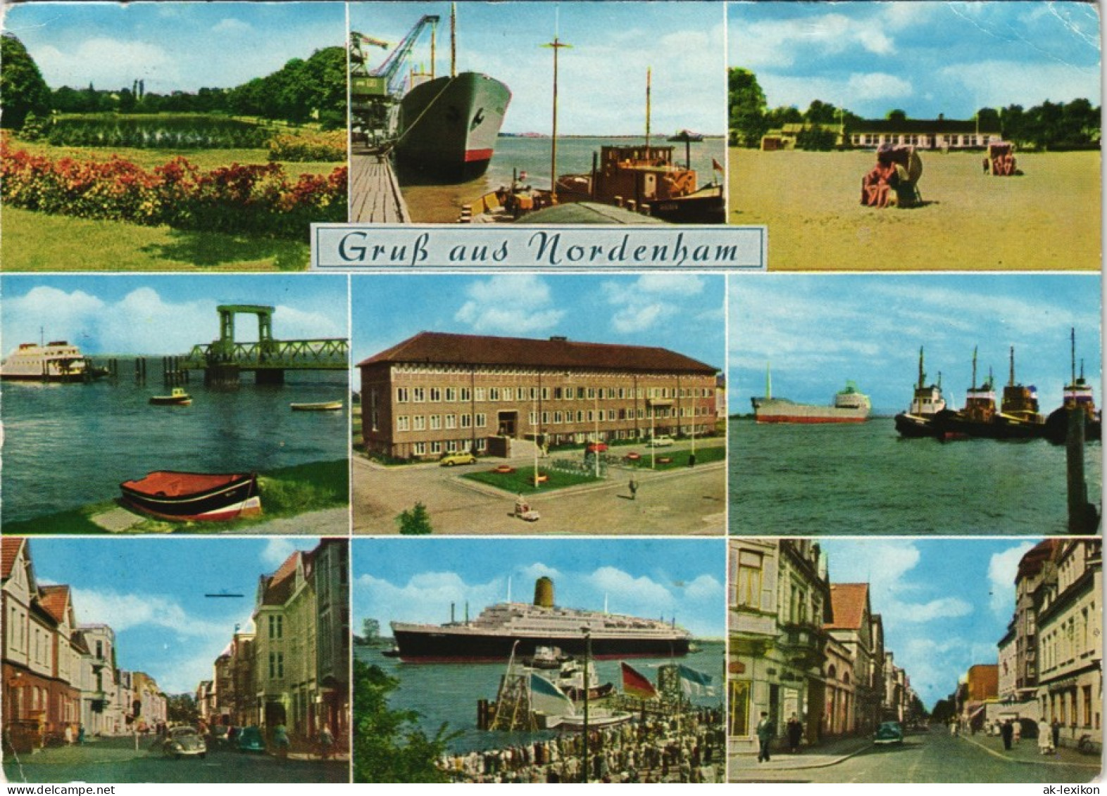 Nordenham Mehrbildkarte Mit 9 Ansichten, Ua. Hafen, Schiffe, Straßen 1966 - Nordenham