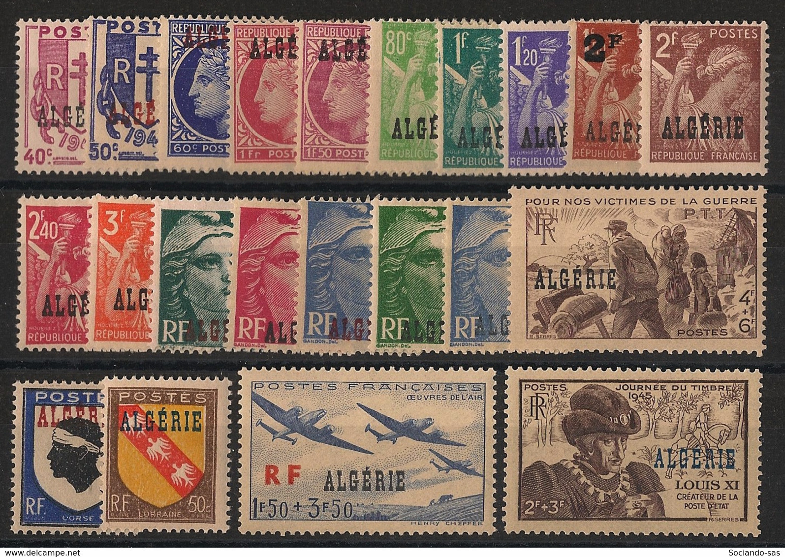 ALGERIE - Année Complète 1945 - N°YT. 225 à 246 - Complet - 22 Valeurs - Neuf Luxe ** / MNH / Postfrisch - Full Years