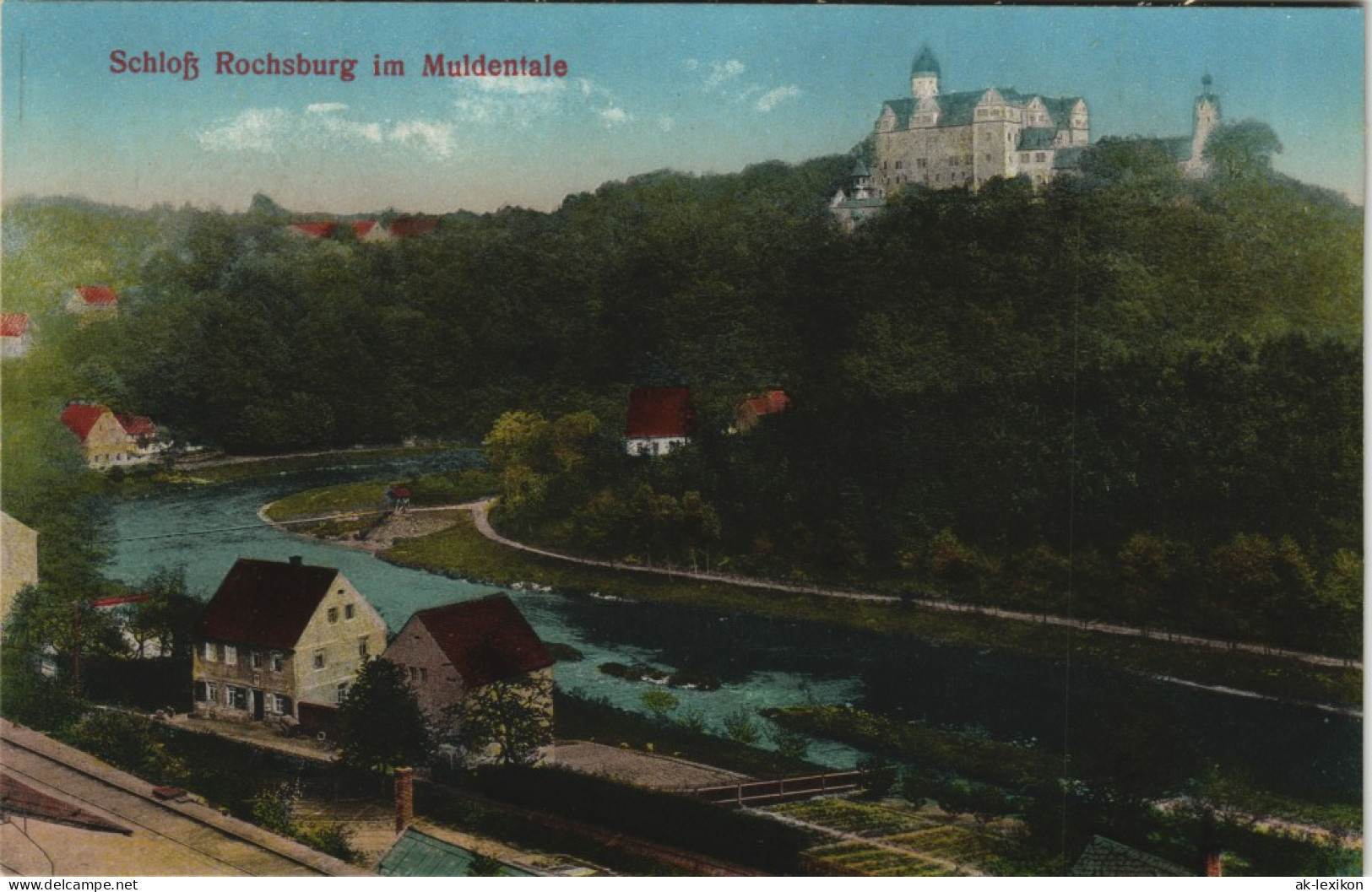 Ansichtskarte Rochsburg-Lunzenau Schloss Rochsburg Stadtpartie 1913 - Lunzenau
