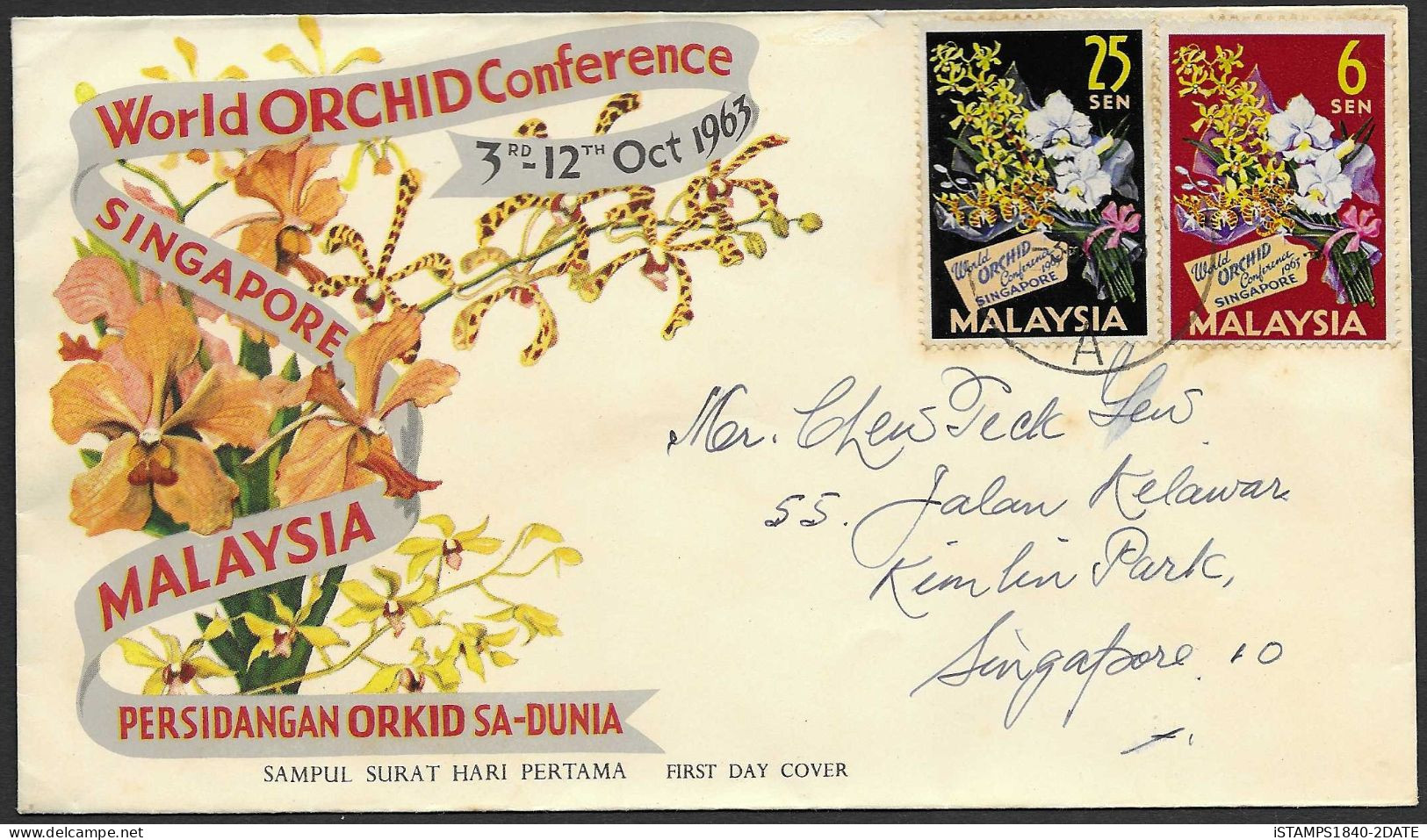 00460/ Malaysia 1963 First Day Cover FDC World Orchid Conference - Federated Malay States