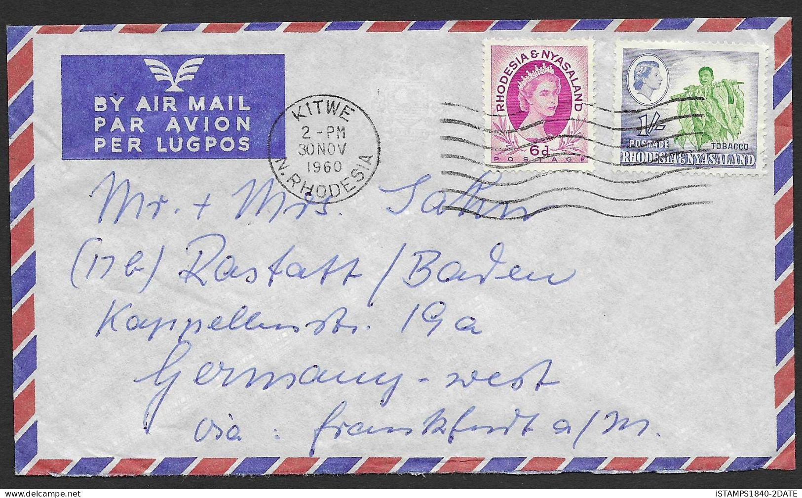 00468/ Rhodesia & Nyasaland 1960 Air Mail Cover To Germany - Rhodesië & Nyasaland (1954-1963)