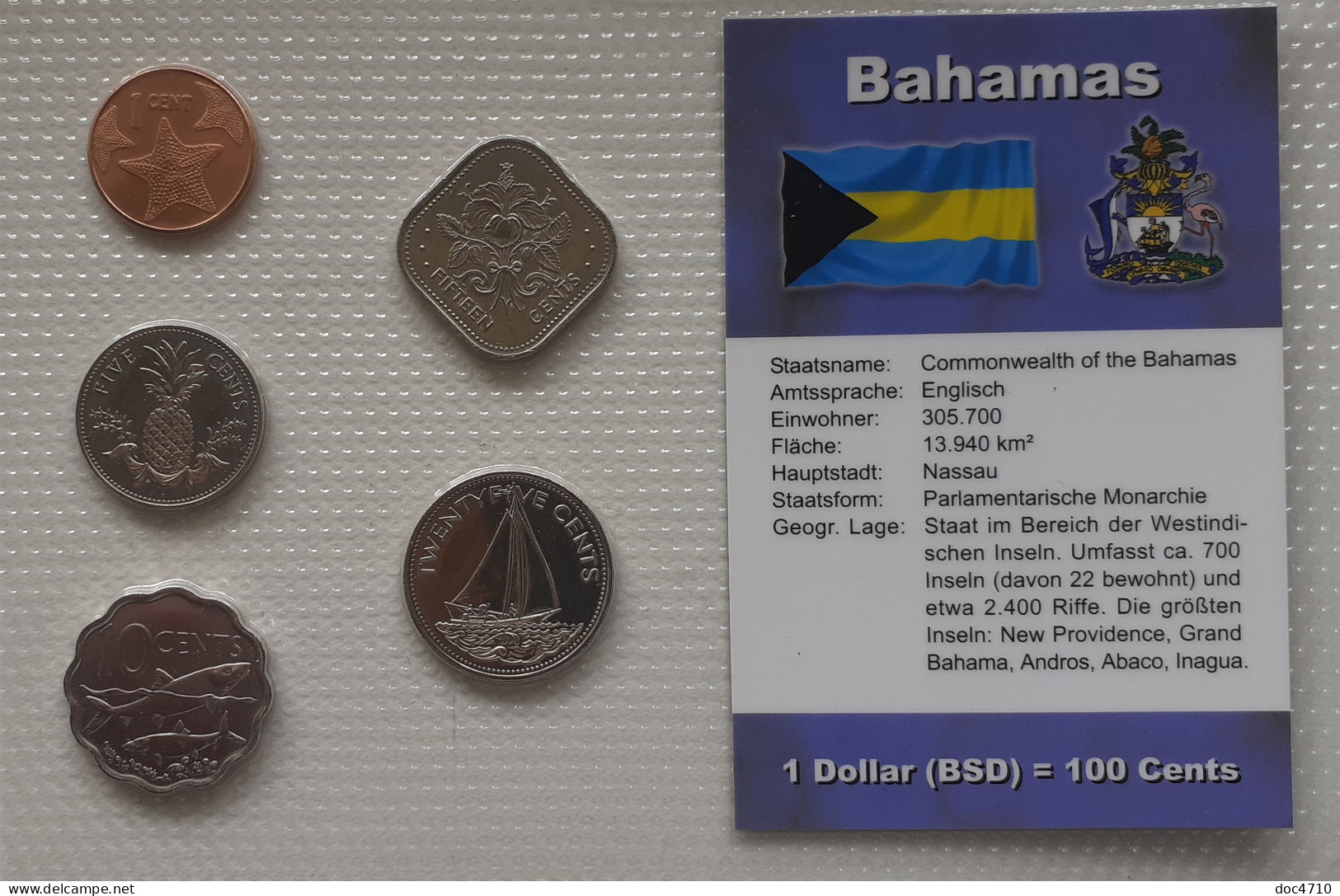 Bahamas 1,5,10,15,25 Cents 2005-2007, Set 5, Unc Sealed - Bahamas