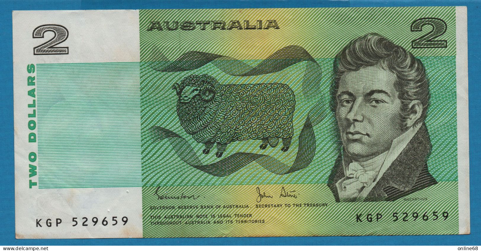 AUSTRALIA 2 DOLLARS (1974-1985) # KGP529659 P# 43d Signatures: Johnston & Stone - 1974-94 Australia Reserve Bank (paper Notes)