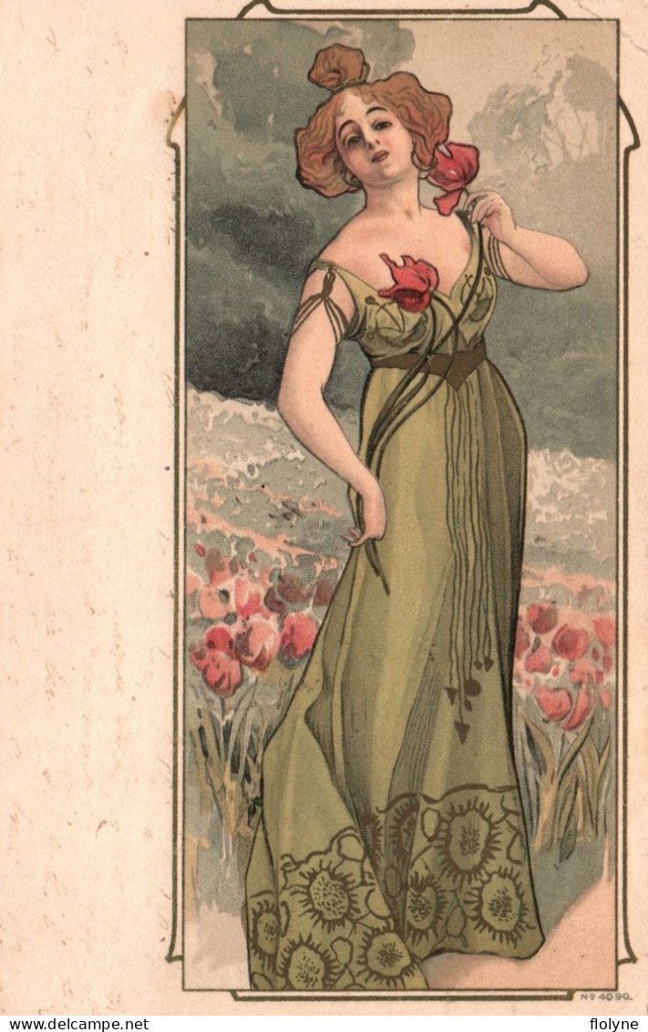 Art Nouveau - Cpa Illustrateur - Femme Beauté Tulipes - Jugendstil Art Déco - Antes 1900