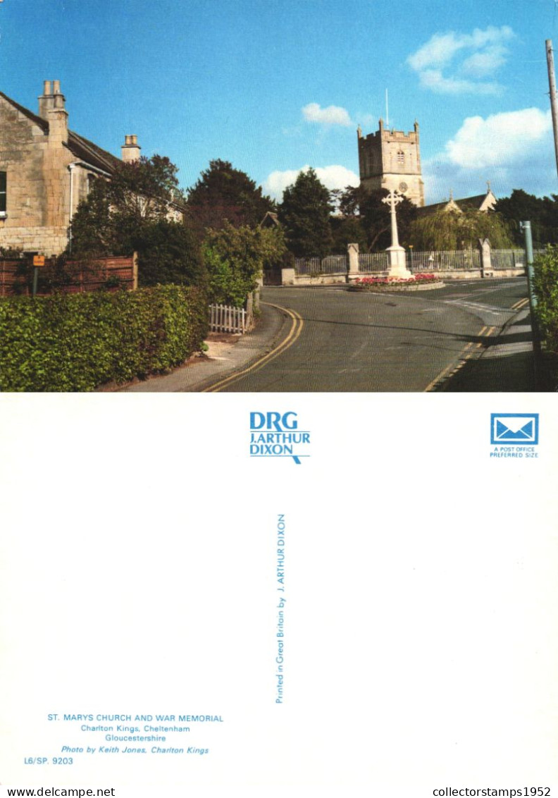 CHELTENHAM, GLOUCESTERSHIRE, CHARLTON KINGS, ST. MARYS CHURCH AND WAR MEMORIAL, TOWER, ARCHITECTURE, ENGLAND, POSTCARD - Cheltenham