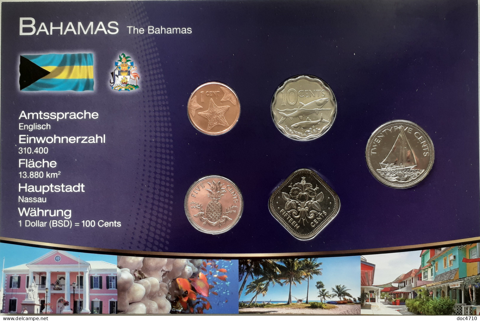 Bahamas 1,5,10,15,25 Cents 1992-2007, Set 5, Unc Sealed - Bahama's