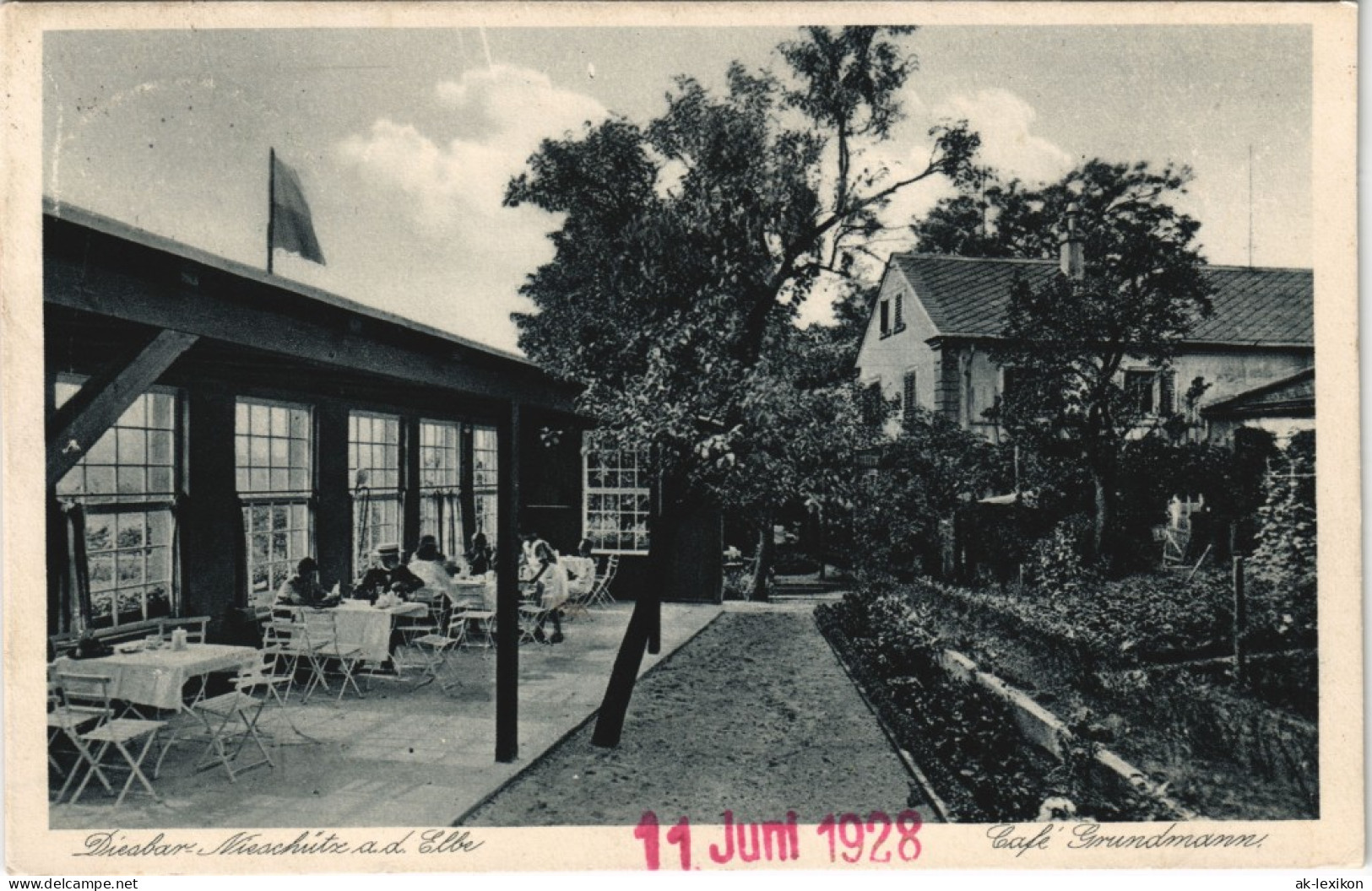 Ansichtskarte Diesbar (Elbe)-Nünchritz (Elbe) Cafe Grundmann 1927 - Diesbar-Seusslitz