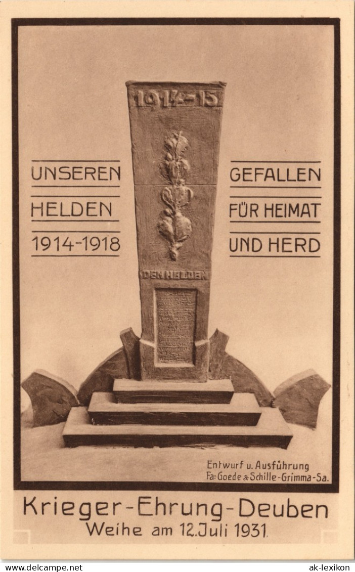 Ansichtskarte Deuben-Freital Krieger-Ehrung Weihe 12 Juli 1931 1931 - Freital