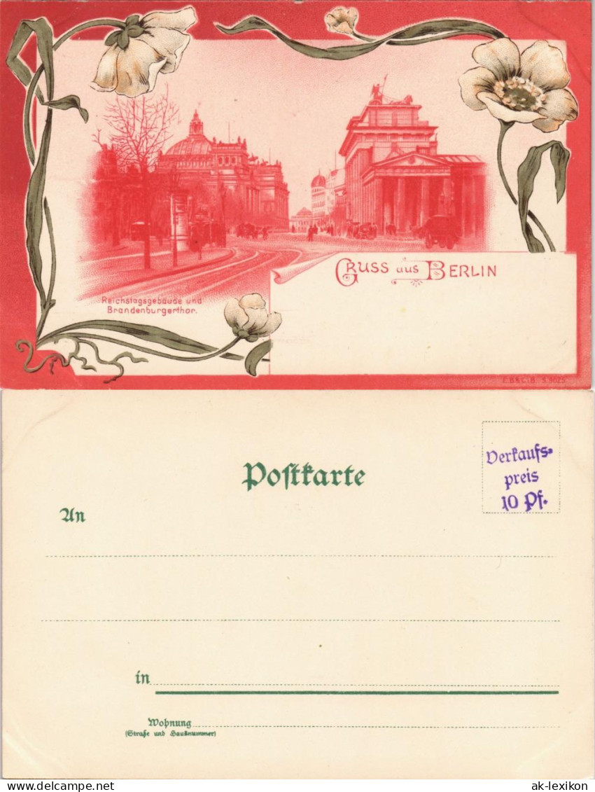 Ansichtskarte Mitte-Berlin Jugenstil AK Brandenburger Tor Reichstag 1903 - Brandenburger Door