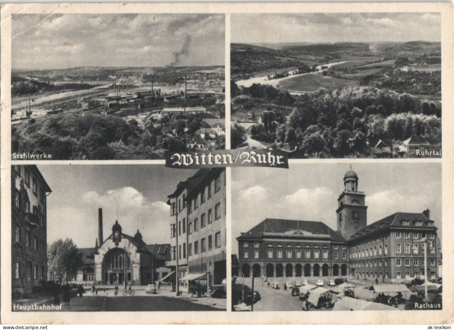 Ansichtskarte Witten (Ruhr) Stahlwerk, Ruhrtal, Bahnhof 1957 - Witten