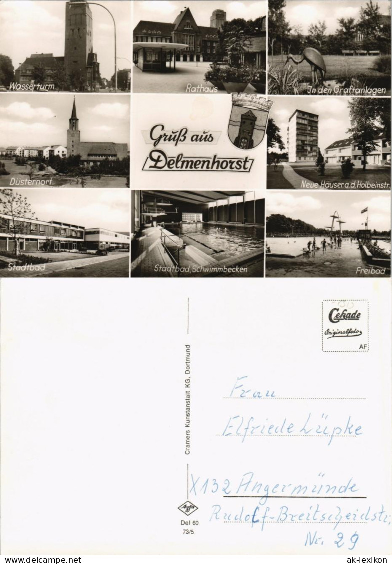Ansichtskarte Delmenhorst Demost Rathaus, Tankstelle, Graftanlagen 1973 - Delmenhorst