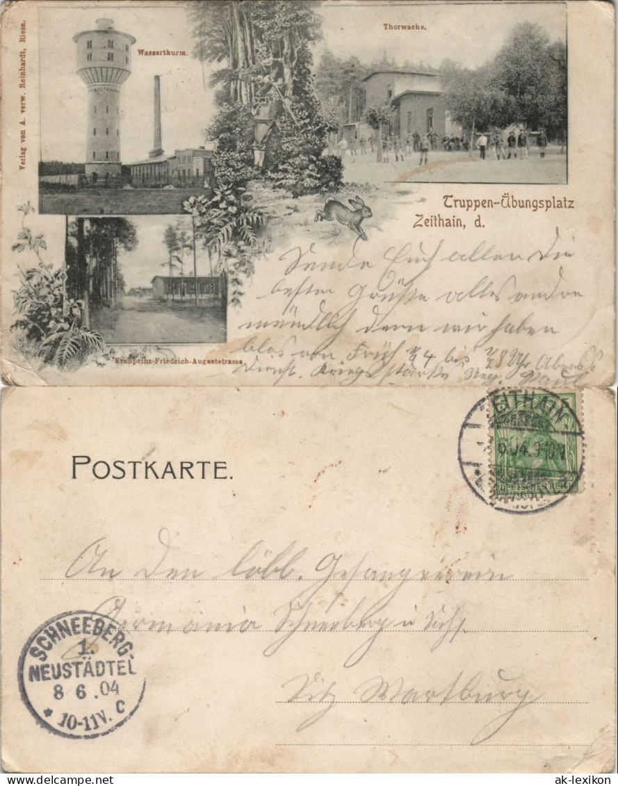 Ansichtskarte Zeithain 3 Bild: Torwache, Wasserturm, Auguststraße 1904 - Zeithain