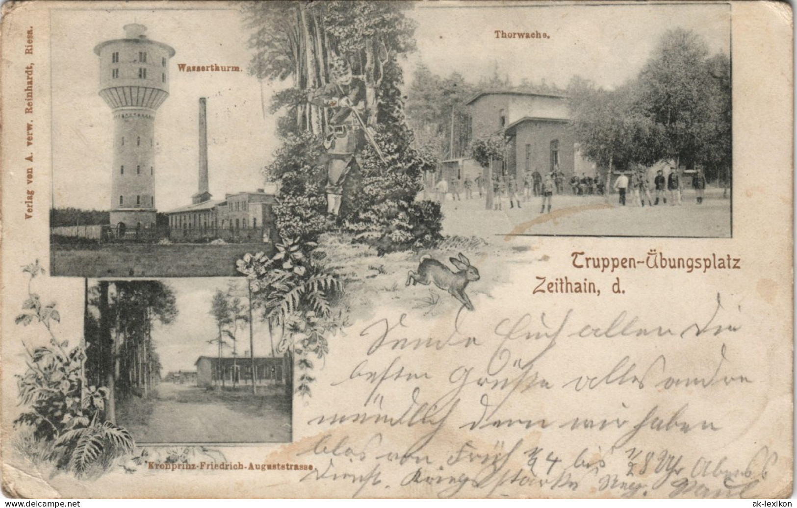 Ansichtskarte Zeithain 3 Bild: Torwache, Wasserturm, Auguststraße 1904 - Zeithain
