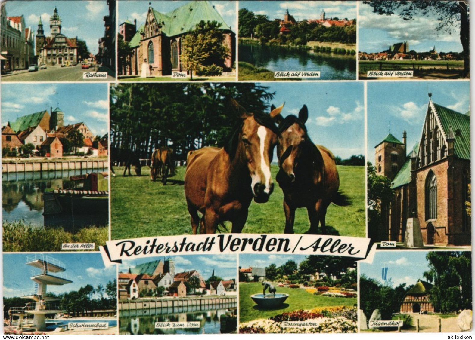 Ansichtskarte Verden (Aller) Mehrbild-AK Ortsansichten & Pferde 1972 - Verden
