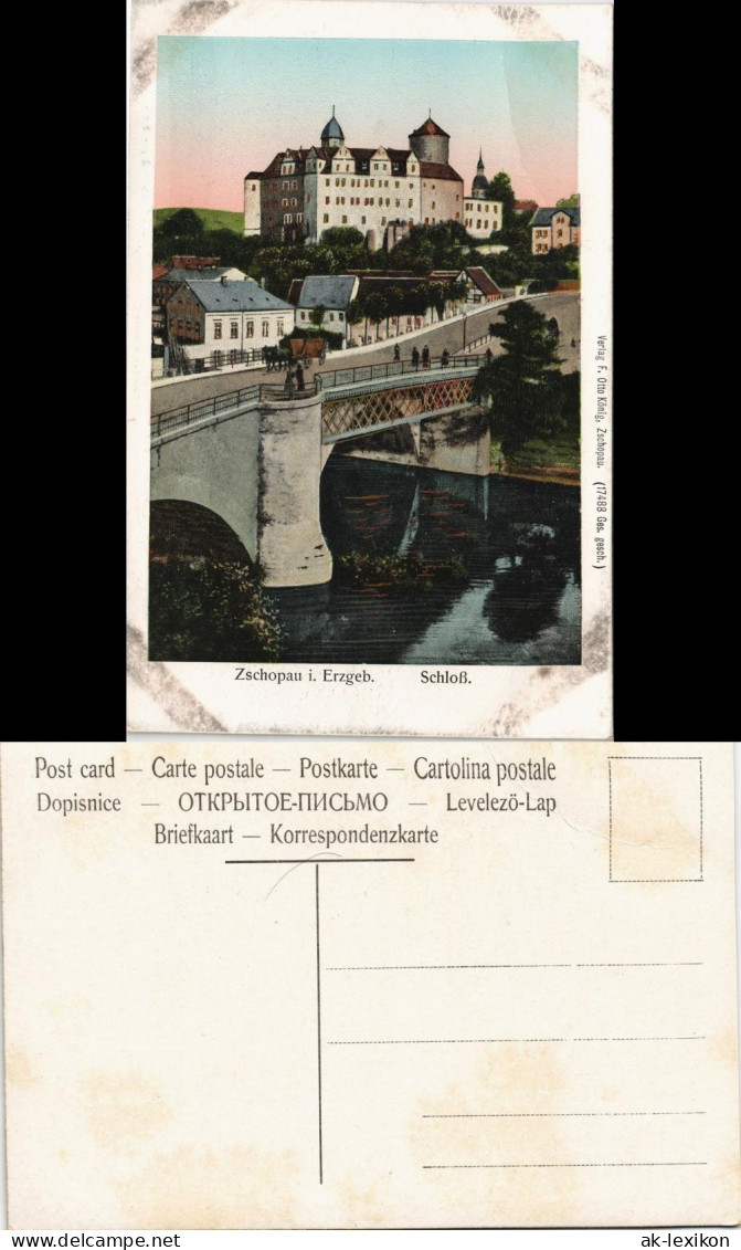 Ansichtskarte Zschopau Brücke, Straße, Schloß 1909 Goldrand - Zschopau