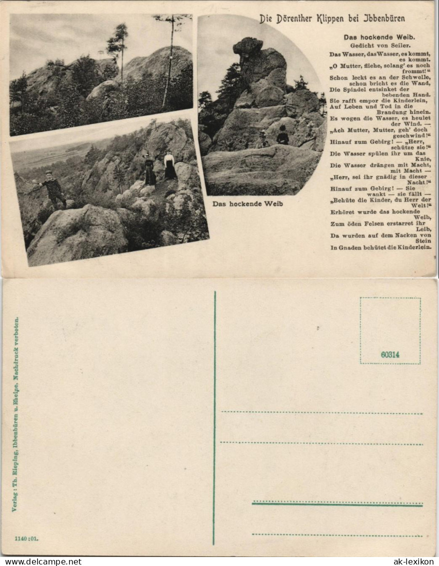 Ansichtskarte Ibbenbüren Dörenther Klippen MB - Das Hockende Weib 1913 - Ibbenbueren