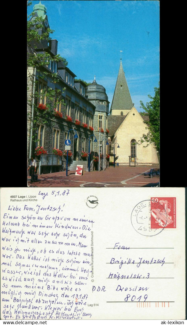 Ansichtskarte Lage (Lippe) Rathaus Und Kirche 1987 - Lage