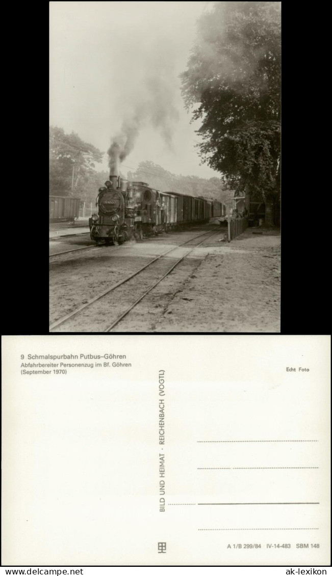 Göhren (Rügen) Schmalspurbahn Putbus- Abfahrbereiter Personenzug, Bahnhof 1984 - Goehren
