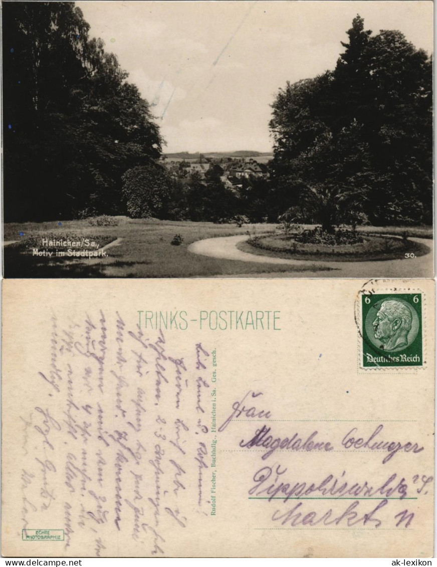 Ansichtskarte Hainichen Motiv Im Stadtpark 1935 - Hainichen
