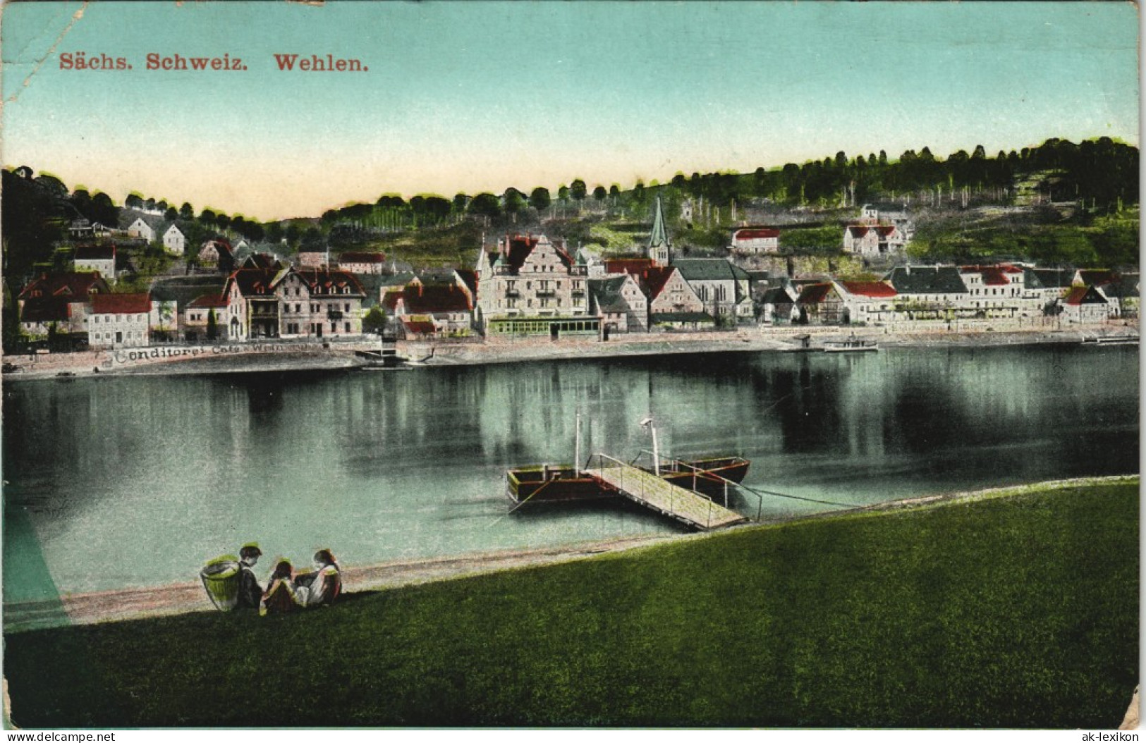Ansichtskarte Wehlen Panorama-Ansicht Elbe Schiffsanlegestelle 1910 - Wehlen