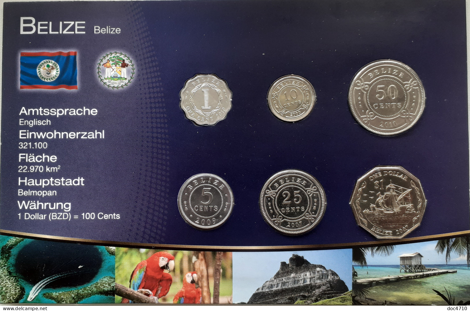 Belize 1,5,10,25,50 Cents; 1 Dollar 2000-2010, Set 6, Unc Sealed - Belize