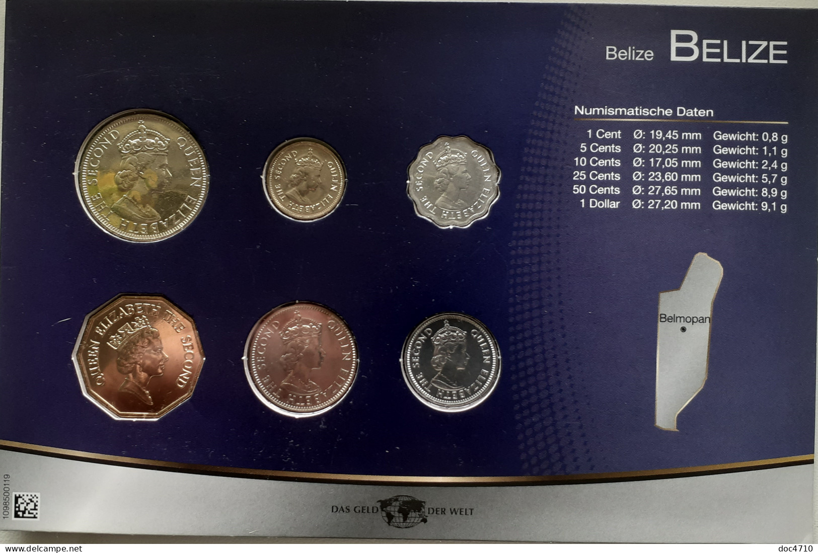 Belize 1,5,10,25,50 Cents; 1 Dollar 2000-2010, Set 6, Unc Sealed - Belize