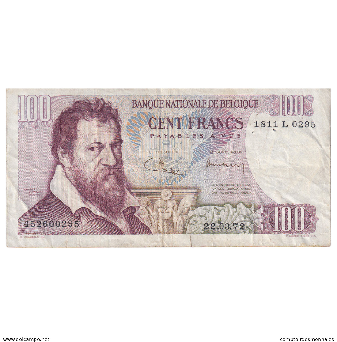 Billet, Belgique, 100 Francs, 1972, 1972-03-22, KM:134b, B - 100 Franchi