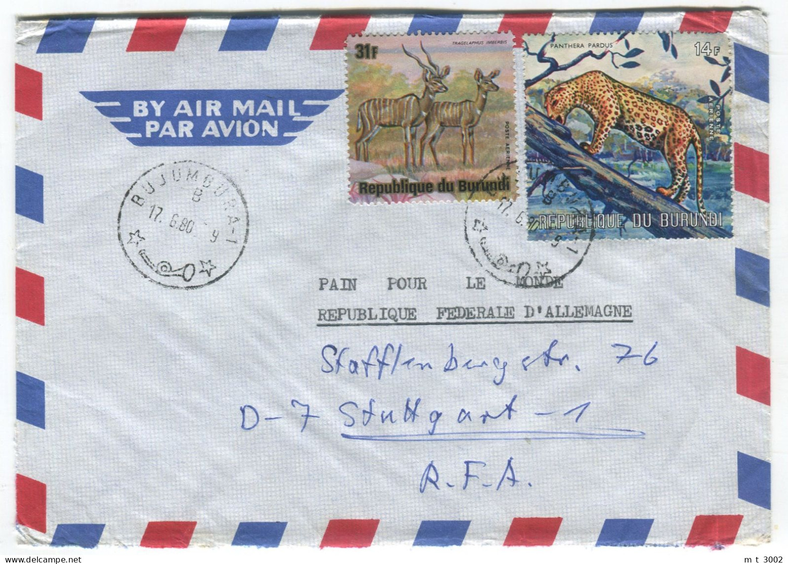 Cover Burundi Bujumbura 1980 Antelope Leopard - Storia Postale