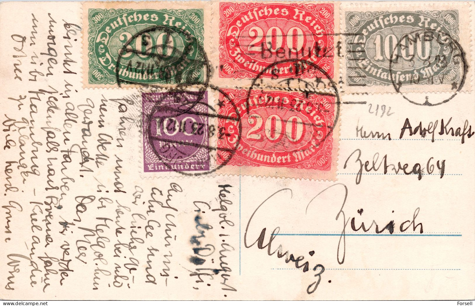 Hafen Von Helgoland (Stempel: Helgoland 1923 , Nach Zürich) INFLA-frankierung - Helgoland